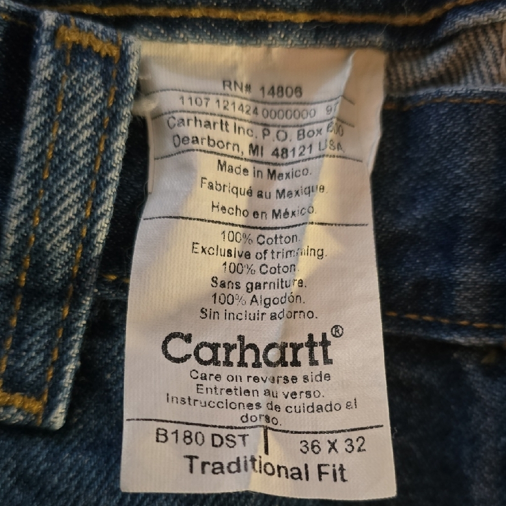 Carhartt Blue Denim Jeans. Never Worn. Mens Size 36x32 Traditional - Picture 4 of 4